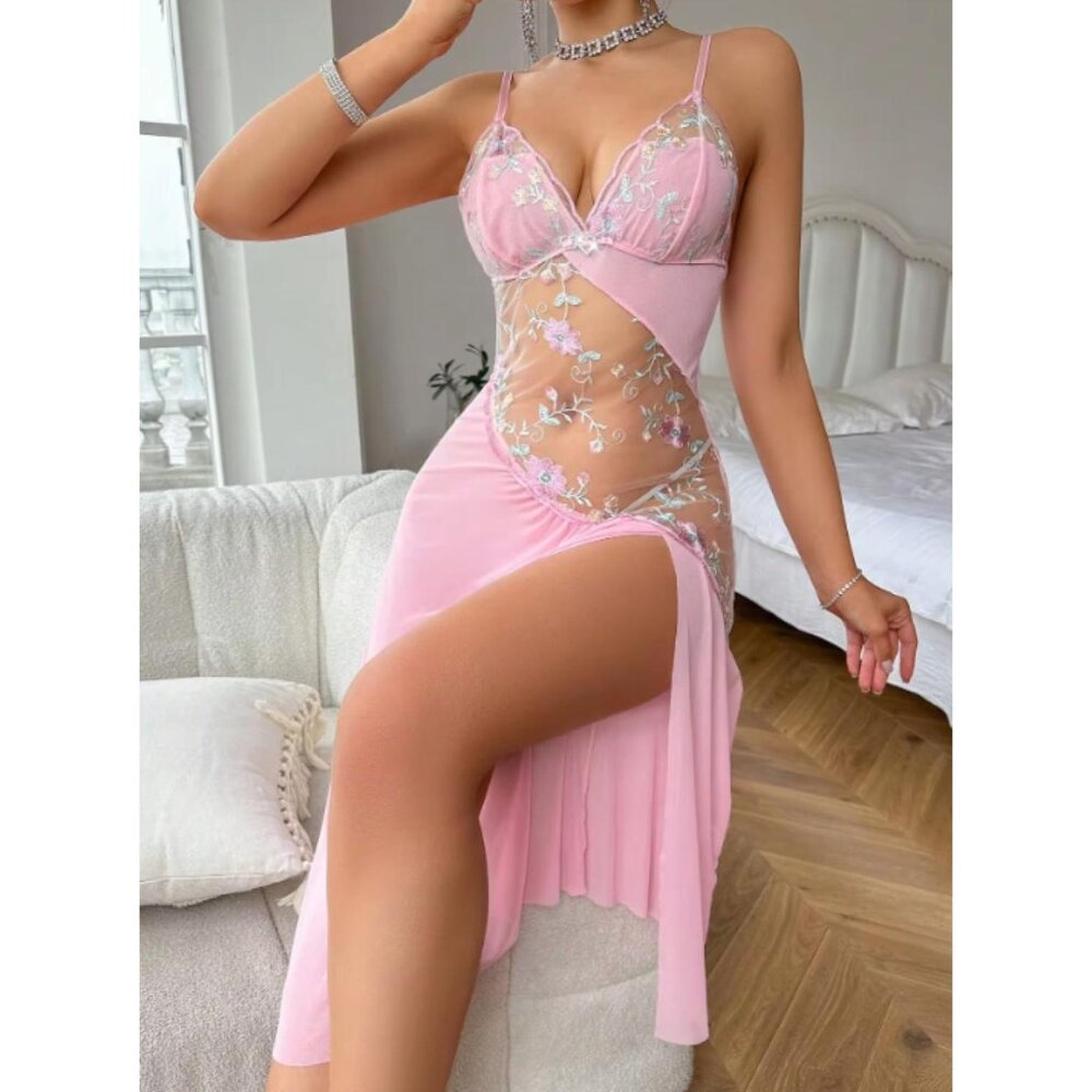 ALTEREDREAMS Pink Sheer Embroidered Slip Dress Size Large Fairycore Festival